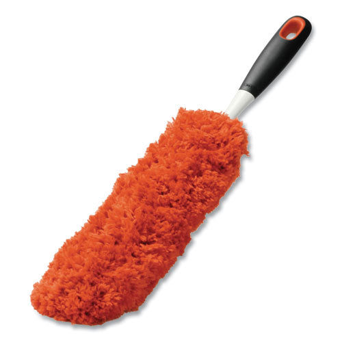 Image of OXO Good Grips Microfiber Duster, 4" X 12" Orange Duster Head, 6" Black Handle
