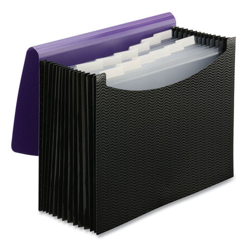 Image of Smead 12-Pocket Poly Expanding File, 0.88" Expansion, 12 Sections, Cord/Hook Closure, 1/6-Cut Tabs, Letter Size, Black/Purple