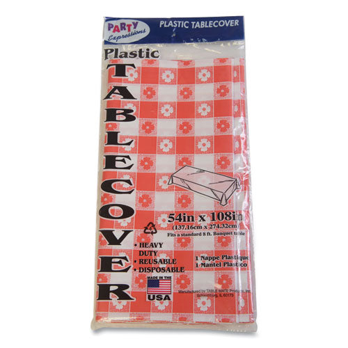 Image of Tablemate® Table Set Rectangular Table Covers, Heavyweight Plastic, 54" X 108", Plaid Red/white, 6/pack