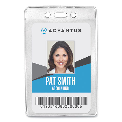 Image of Advantus Security ID Badge Holders, Vertical, Pre-Punched for Chain/Clip, Clear, 2.63" x 4.38" Holder, 2.38" x 3.75" Insert, 50/Box