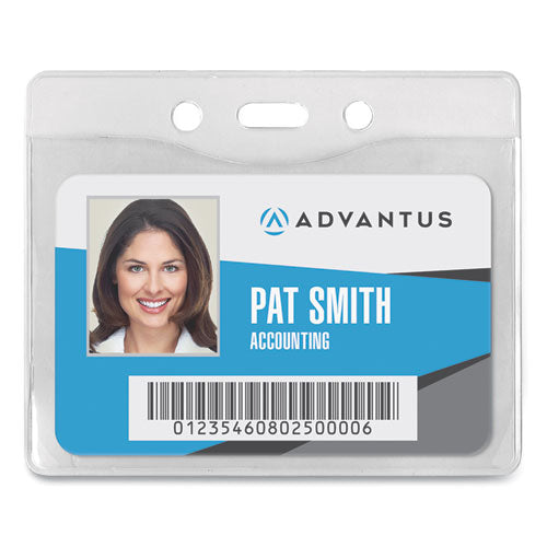 Image of Advantus Security ID Badge Holders, Horizontal, Pre-Punched for Chain/Clip, Clear, 3.75" x 3.25" Holder, 3.5" x 2.5" Insert, 50/Box
