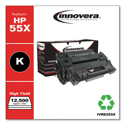Image of Innovera® Remanufactured Black High-Yield Toner, Replacement for 55X (CE255X), 12,500 Page-Yield