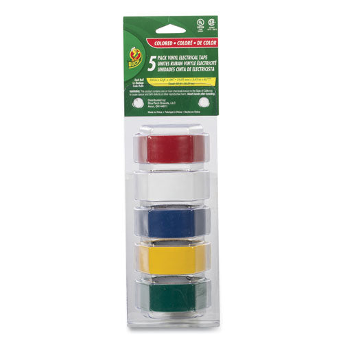 Image of Duck® Electrical Tape, 1" Core, 0.75" X 12 Ft, Assorted Colors, 5/pack