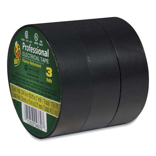 Image of Duck® Pro Electrical Tape, 1" Core, 0.75" X 50 Ft, Black, 3/pack