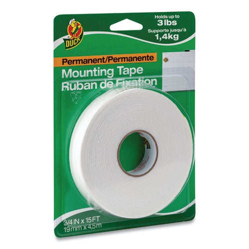 Image of Duck® Double-Stick Foam Mounting Tape, Permanent, Holds Up To 2 Lbs, 0.75" X 15 Ft, White