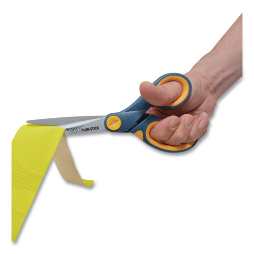 Image of Westcott® Non-Stick Titanium Bonded Scissors, 8" Long, 3.25" Cut Length, Straight Gray/Yellow Handle