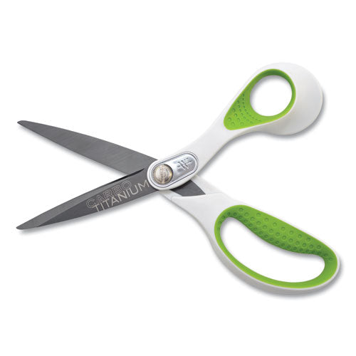 Image of Westcott® CarboTitanium Bonded Scissors, 8" Long, 3.25" Cut Length, Straight White/Green Handle