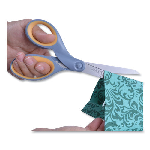 Image of Westcott® Titanium Bonded Scissors, Left Handed, 8" Long, 3.5" Cut Length, Straight Gray/Yellow Handle