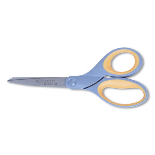 Image of Westcott® Titanium Bonded Scissors, Left Handed, 8" Long, 3.5" Cut Length, Straight Gray/Yellow Handle