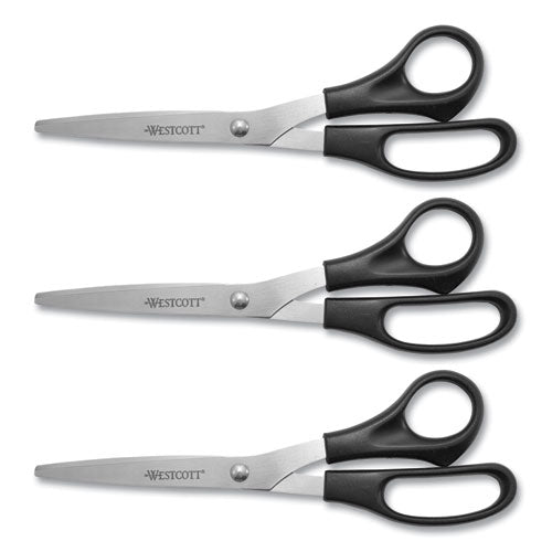 Image of Westcott® All Purpose Stainless Steel Scissors, 8" Long, 3.5" Cut Length, Offset Black Handle, 3/Pack