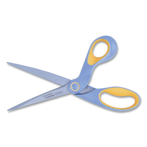 Image of Westcott® ExtremEdge Titanium Bent Scissors, 9" Long, 4.5" Cut Length, Offset Gray/Yellow Handle