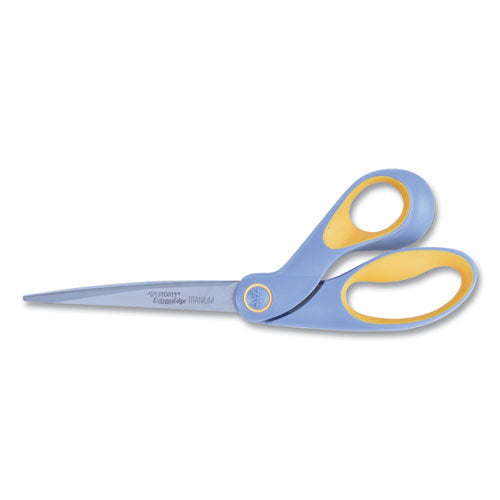 Image of Westcott® ExtremEdge Titanium Bent Scissors, 9" Long, 4.5" Cut Length, Offset Gray/Yellow Handle