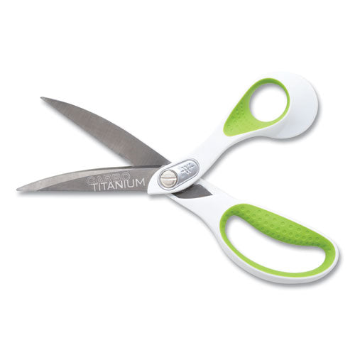 Image of Westcott® CarboTitanium Bonded Scissors, 9" Long, 4.5" Cut Length, Offset White/Green Handle