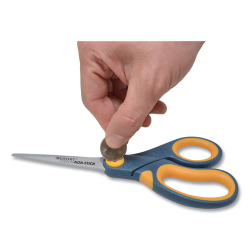 Image of Westcott® Non-Stick Titanium Bonded Scissors, 8" Long, 3.25" Cut Length, Straight Gray/Yellow Handle