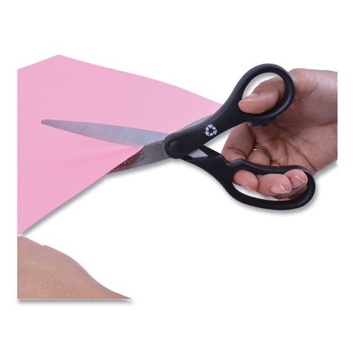 Image of Westcott® KleenEarth Basic Plastic Handle Scissors, 8" Long, 3.25" Cut Length, Straight Black Handle