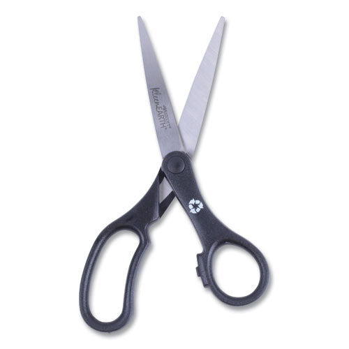 Image of Westcott® KleenEarth Basic Plastic Handle Scissors, 8" Long, 3.25" Cut Length, Straight Black Handle