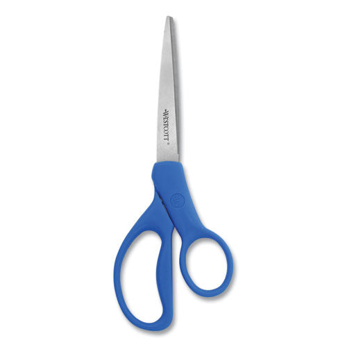Image of Westcott® Preferred Line Stainless Steel Scissors, 8" Long, 3.5" Cut Length, Straight Blue Handle, 2/Pack