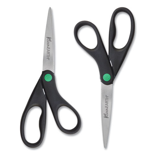 Image of Westcott® KleenEarth Scissors, 8" Long, 3.25" Cut Length, Straight Black Handle, 2/Pack