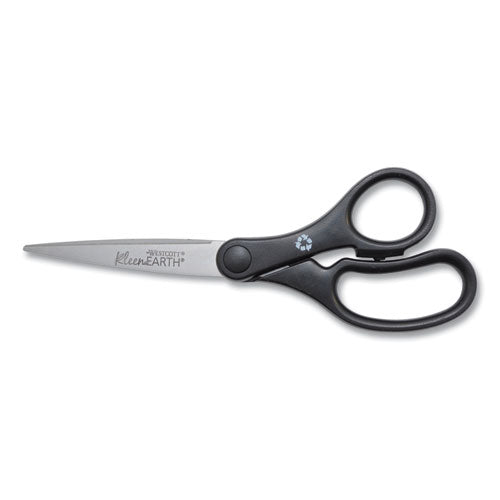 Image of Westcott® KleenEarth Basic Plastic Handle Scissors, 7" Long, 2.8" Cut Length, Straight Black Handle