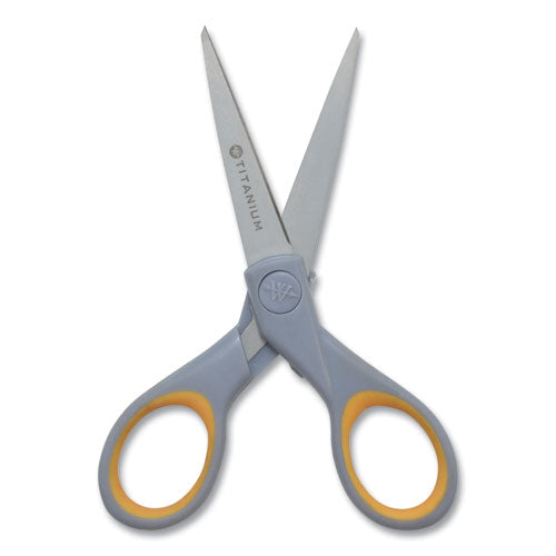 Image of Westcott® Titanium Bonded Scissors, 5" and 7" Long, 2.25" and 3.5" Cut Length, Straight Gray/Yellow Handle, 2/Pack