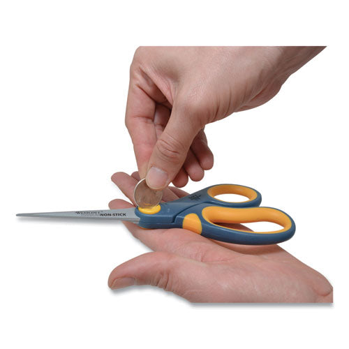 Image of Westcott® Non-Stick Titanium Bonded Scissors, 8" Long, 3.25" Cut Length, Straight Gray/Yellow Handle