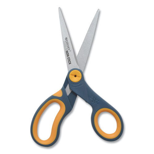 Image of Westcott® Non-Stick Titanium Bonded Scissors, 8" Long, 3.25" Cut Length, Straight Gray/Yellow Handle