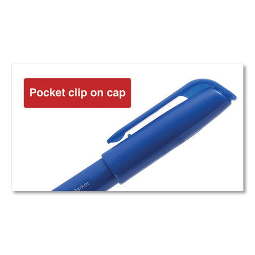 Image of Universal Pen-Style Permanent Marker, Fine Bullet Tip, Blue, Dozen