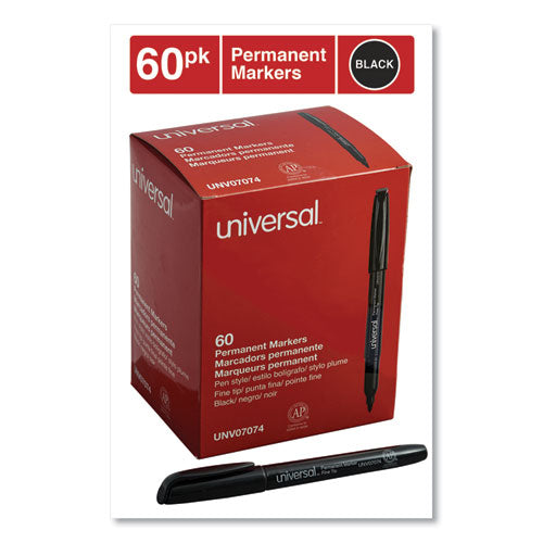 Image of Universal Pen-Style Permanent Marker Value Pack, Fine Bullet Tip, Black, 60/pack