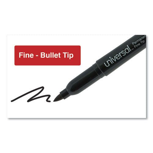 Image of Universal Pen-Style Permanent Marker Value Pack, Fine Bullet Tip, Black, 60/pack