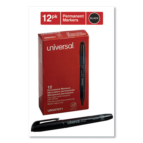 Image of Universal Pen-Style Permanent Marker, Fine Bullet Tip, Black, Dozen