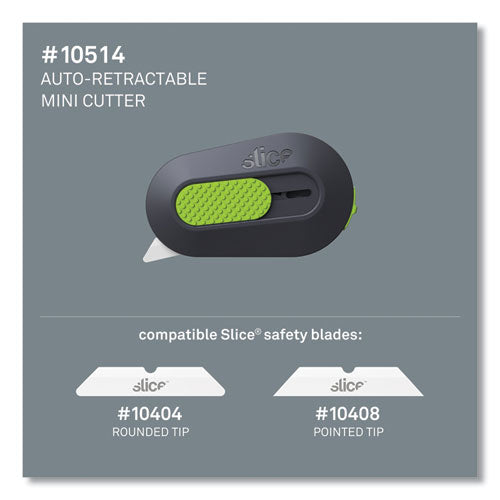 Image of slice® Mini Cutters, Replaceable Double-Sided 1.29" Ceramic Zirconium Oxide Blade, 2.5" Nylon Handle, Gray/Green