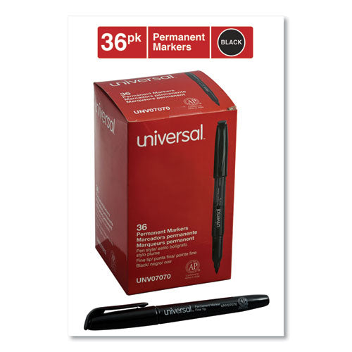 Image of Universal Pen-Style Permanent Marker Value Pack, Fine Bullet Tip, Black, 36/pack