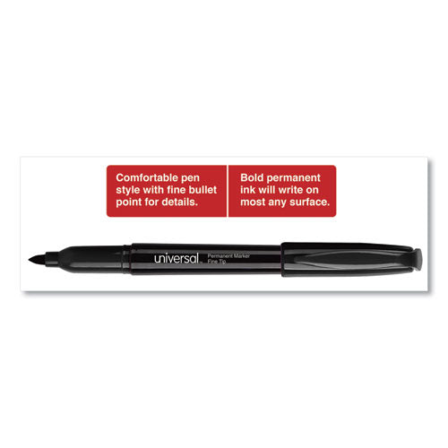 Image of Universal Pen-Style Permanent Marker Value Pack, Fine Bullet Tip, Black, 36/pack