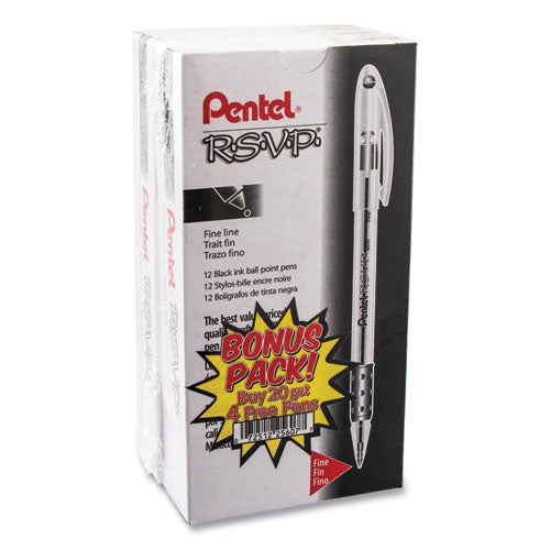Image of Pentel® R.s.v.p. Ballpoint Pen Value Pack, Stick, Fine 0.7 Mm, Black Ink, Clear/black Barrel, 24/pack
