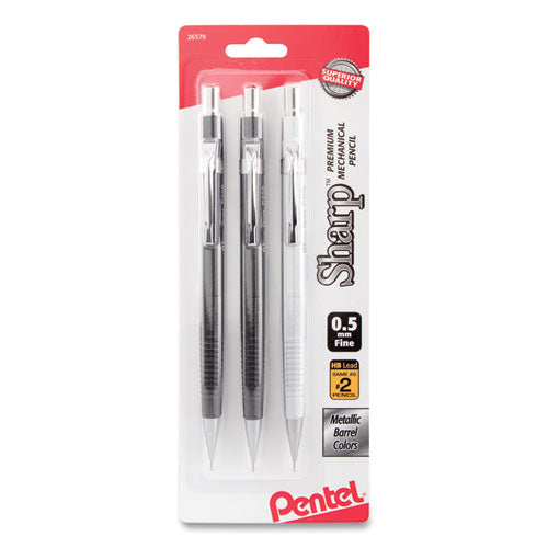 Image of Pentel® Sharp Mechanical Pencil, 0.5 mm, HB (#2), Black Lead, Assorted Barrel Colors, 3/Pack