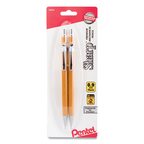 Image of Pentel® Sharp Mechanical Pencil, 0.9 mm, HB (#2), Black Lead, Yellow Barrel, 2/Pack