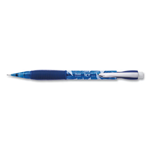 Image of Pentel® Icy Mechanical Pencil, 0.5 mm, HB (#2), Black Lead, Transparent Blue Barrel, Dozen