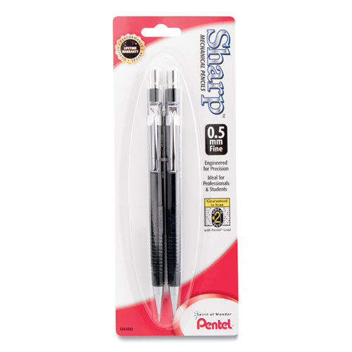 Image of Pentel® Sharp Mechanical Pencil, 0.5 mm, HB (#2), Black Lead, Black Barrel, 2/Pack