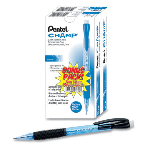 Image of Pentel® Champ Mechanical Pencil Value Pack, 0.7 mm, HB (#2), Black Lead, Blue Barrel, 24/Pack