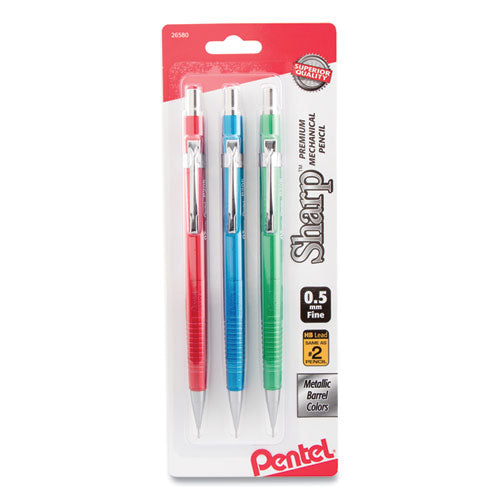 Image of Pentel® Sharp Mechanical Pencil, 0.5 mm, HB (#2), Black Lead, Assorted Barrel Colors, 3/Pack