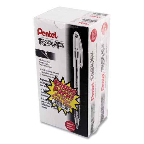 Image of Pentel® R.s.v.p. Ballpoint Pen Value Pack, Stick, Medium 1 Mm, Black Ink, Clear/black Barrel, 24/pack