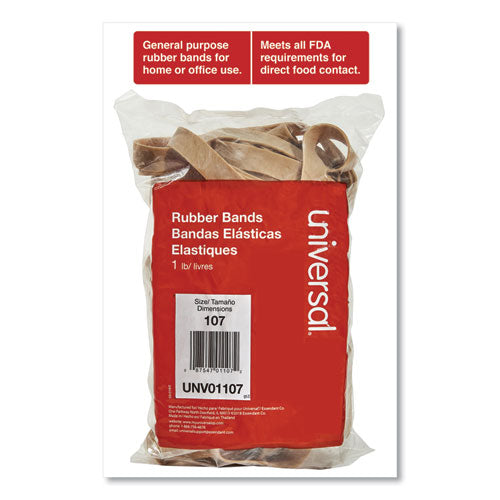 Image of Universal® Rubber Bands, Size 107, 0.06" Gauge, Beige, 1 Lb Box, 40/pack