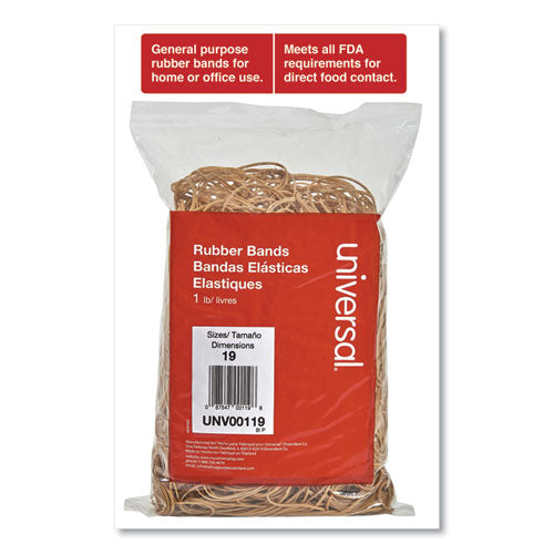 Image of Universal® Rubber Bands, Size 19, 0.04" Gauge, Beige, 1 Lb Bag, 1,240/pack