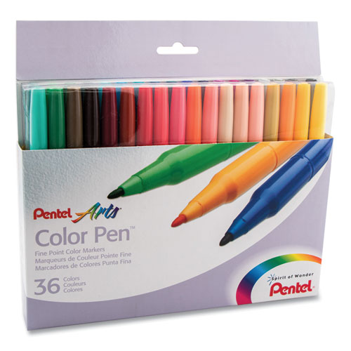 Image of Pentel® Fine Point 36-Color Pen Set, Fine Bullet Tip, Assorted Colors, 36/set