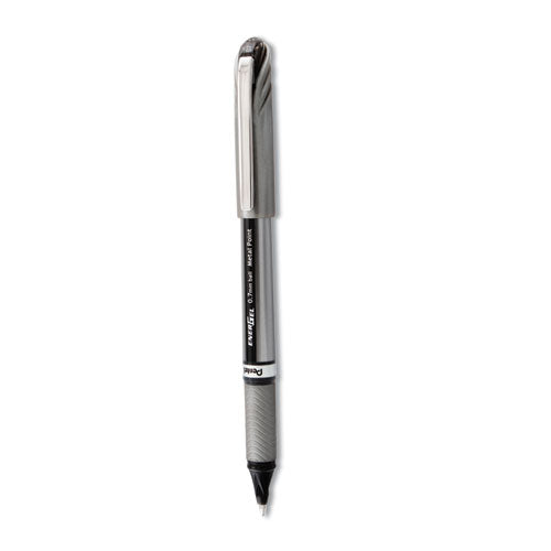 Image of Pentel® EnerGel NV Gel Pen, Stick, Medium 0.7 mm, Black Ink, Gray/Black Barrel, Dozen
