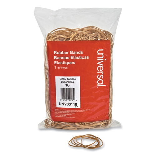Image of Universal® Rubber Bands, Size 18, 0.04" Gauge, Beige, 1 Lb Box, 1,600/pack