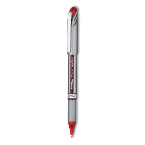 Image of Pentel® EnerGel NV Gel Pen, Stick, Medium 0.7 mm, Red Ink, Gray/Black/Red Barrel, Dozen