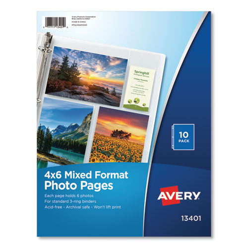 Image of Avery® Photo Storage Pages For Six 4 X 6 Mixed Format Photos, 3-Hole Punched, 10/pack