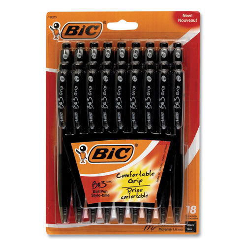 Image of BIC® BU3 Ballpoint Pen, Retractable, Medium 1 mm, Black Ink, Smoke/Black Barrel, 18/Pack