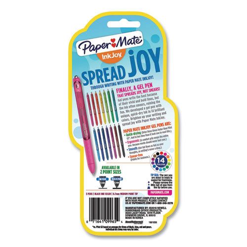 Image of Paper Mate® InkJoy Gel Pen, Retractable, Medium 0.7 mm, Black Ink, Black/Smoke Barrel, 3/Pack